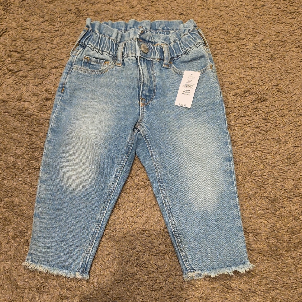 GAP Light Blue Elastic Waist Denim Jeans with Frayed Hem
